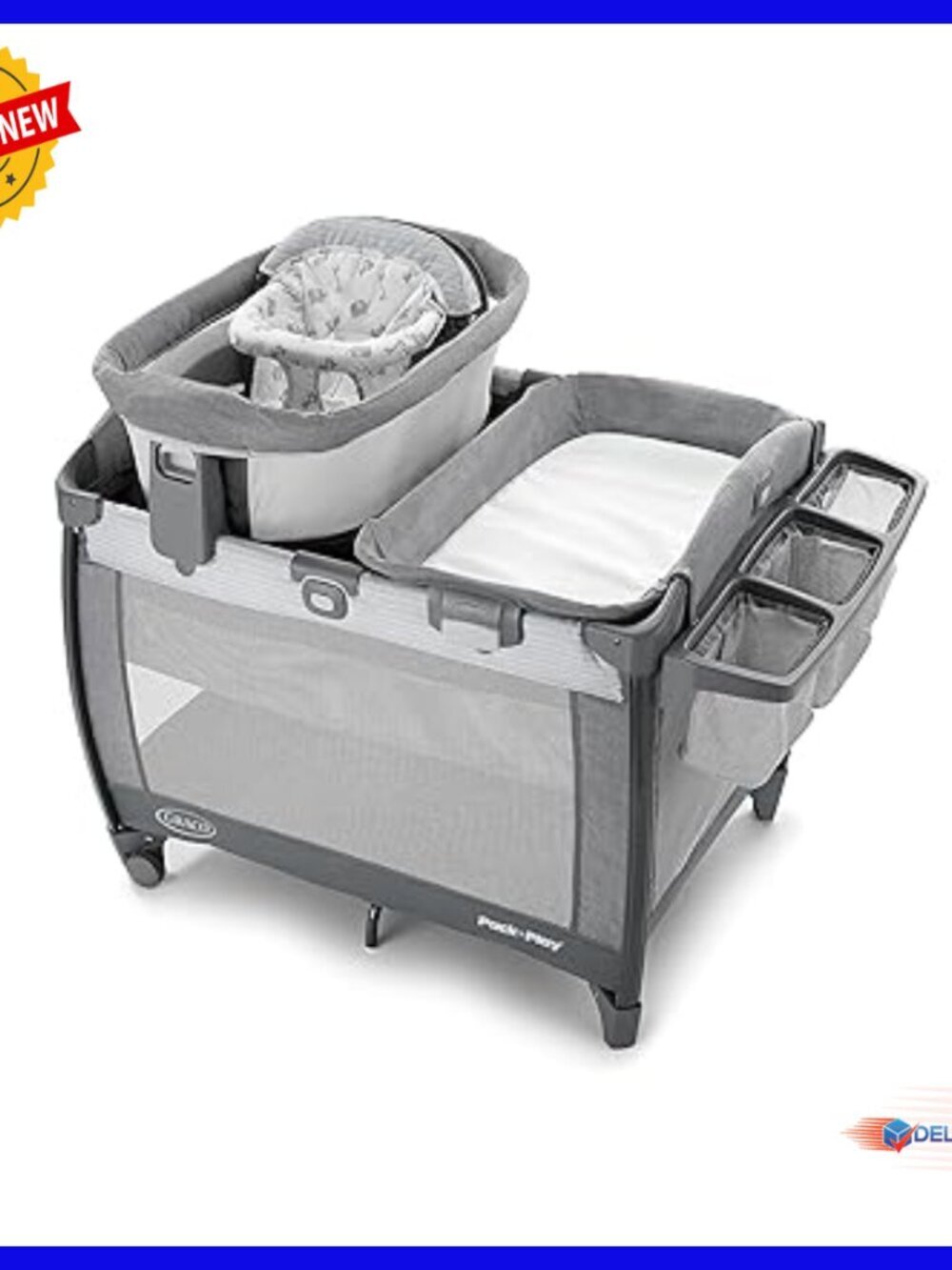 Portable Infant Playard with Bassinet, Adjustable Seat, Storage